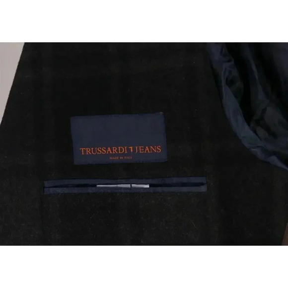 Trussardi Brown/Black Check Wool Flannel 3-Btn Slim Fit Overcoat 38 New! - Picture 9 of 13